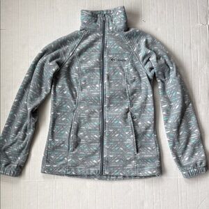 Columbia Gray and Teal Patterned Fleece Jacket size XS